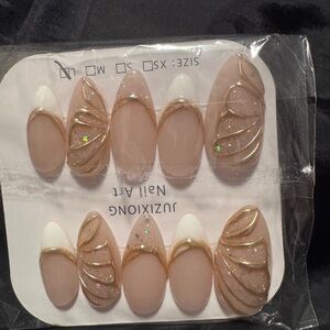 Nude & Gold Press-On Nails - Elegant French Tip Set